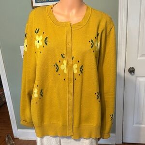 WD.NY Mustard Yellow Floral Button-Front Cardigan